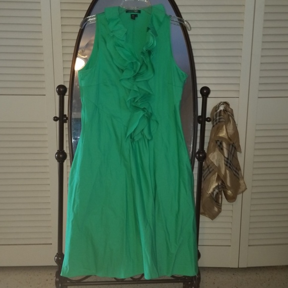 Ralph Lauren Dresses & Skirts - Ralph Lauren Green Ruffle Collar Cotton Dress Sz12